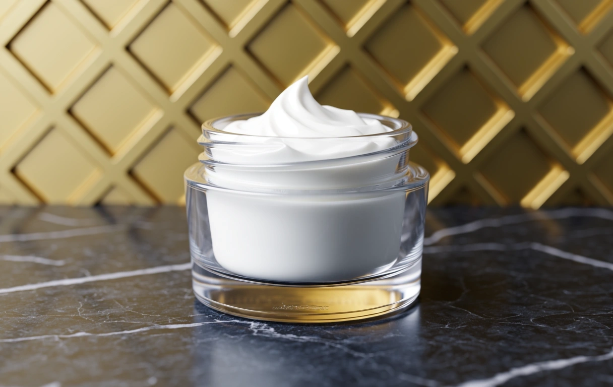 Premium anti-aging face cream in a glass jar